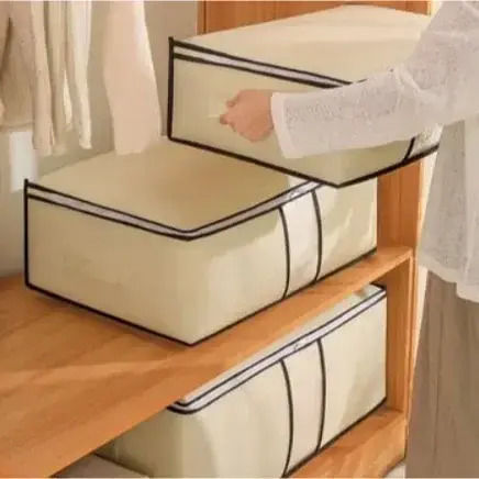 Tpster Fabric Storage Case For Clothes in Beige Color 45x30x20cm 1pcs