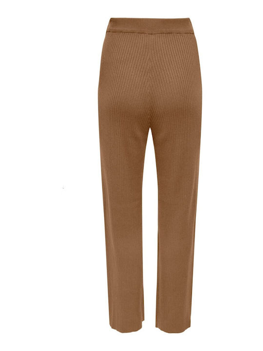 Damen Stoff Hose mit Gummizug Tobacco Brown