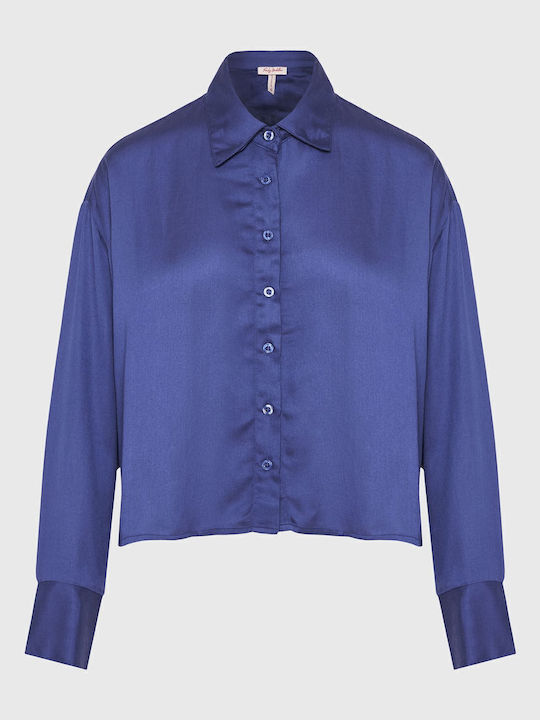 Langärmelig Damen Hemd Purple Blue