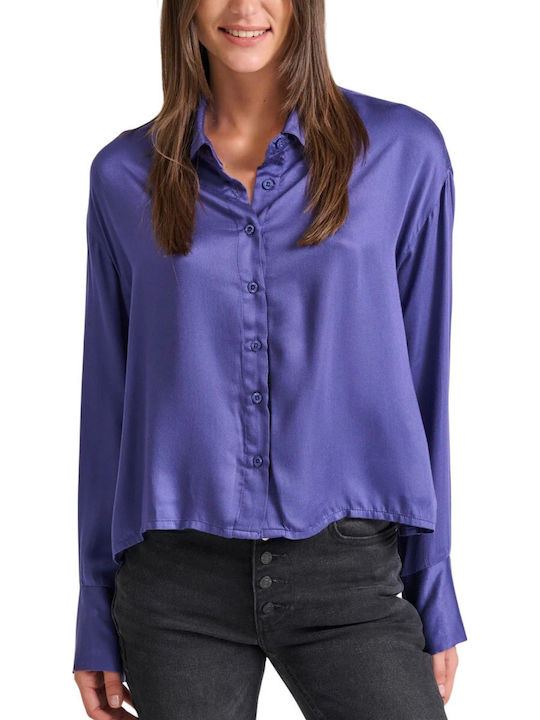 Langärmelig Damen Hemd Purple Blue