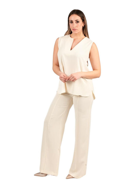 Damen Stoff Hose Ecru