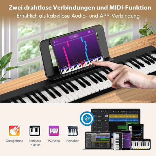 Costway Elektrisch Bühne Klavier MU10095DE-DK Set mit 61 Dynamisch Tasten und Eingebaute Lautsprecher