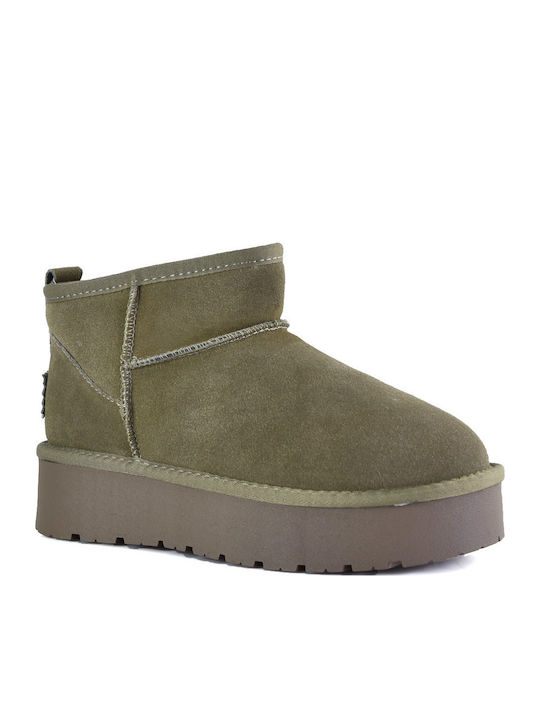 Leather Women's Ankle Boots Khaki