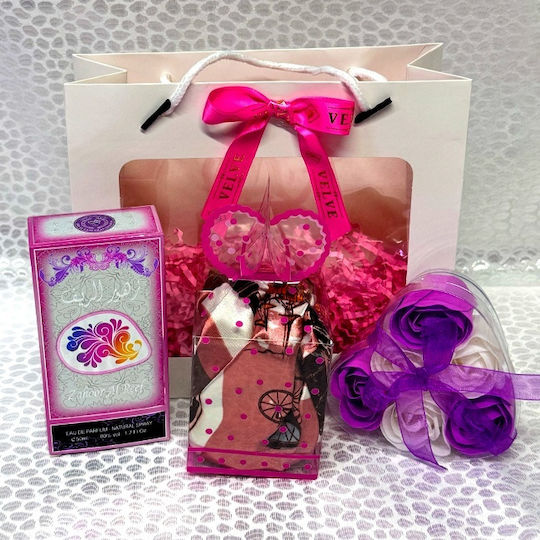 Pachet Tinky Zahoor Apă De Parfum Arabă Pentru Femei 50ml Eșarfă Cutie Săpun Trandafiri În Geantă De Fereastră Mov