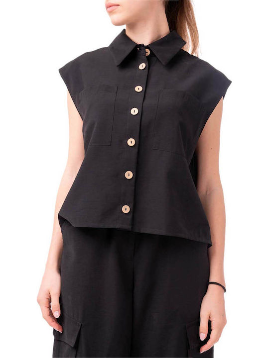 Fără mâneci Femei Cămașă Black