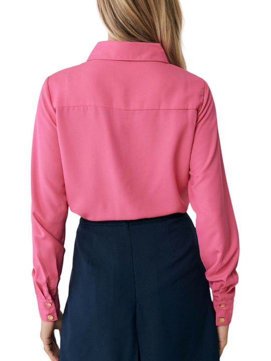 Women's Denim Monochrome Long Sleeve Shirt Fuchsia