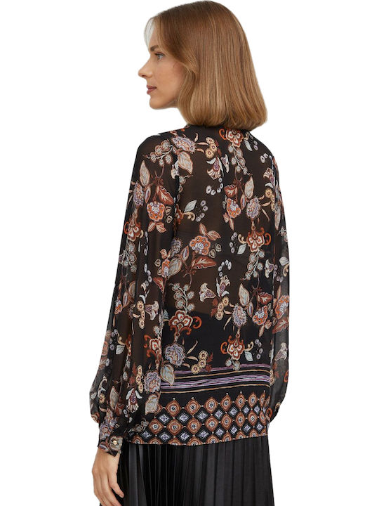 Langärmelig Damen Hemd Schwarz Blumen