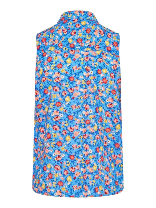 Women's Floral Sleeveless Shirt Blue