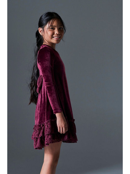 Children's Dress Long Sleeve Velvet Burgundy