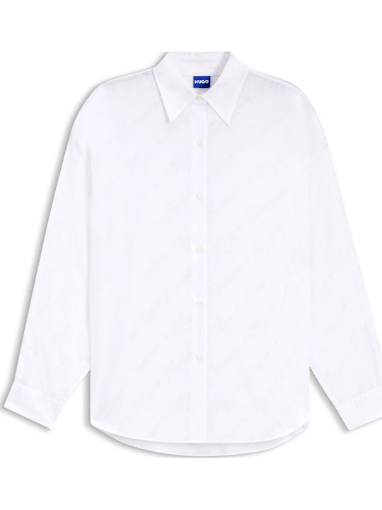 Langärmelig Damen Hemd White
