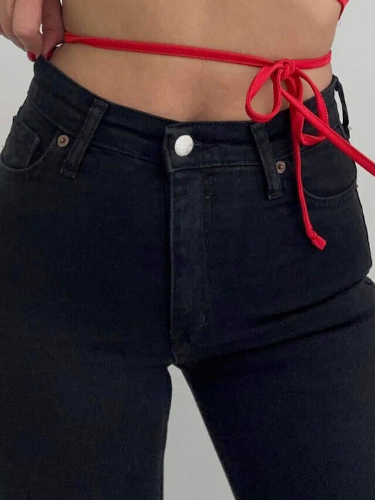 Hoch tailliert Damenjeans Schlaghose Schwarz