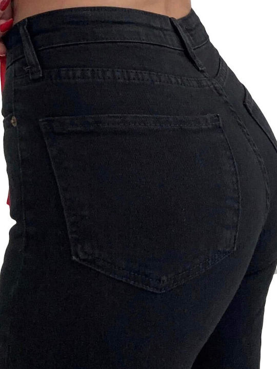Hoch tailliert Damenjeans Schlaghose Schwarz