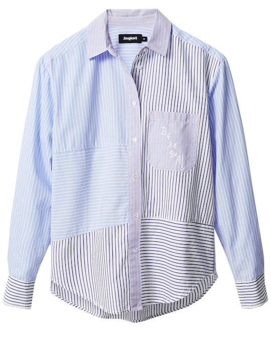 Women's Striped Long Sleeve Shirt Light Blue