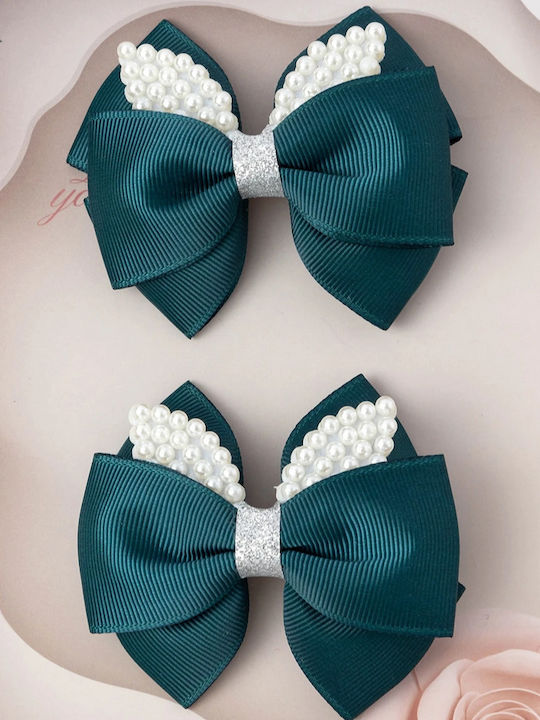 TakTakBaby Butterfly Wings Set Kids Hair Clips with Rubber Band Multicolour Bow in Green Colour 2 Pieces