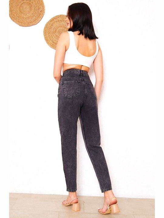 High Waist Women's Jean Trousers in Mom Fit Gray