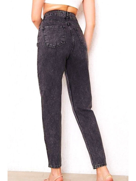 High Waist Women's Jean Trousers in Mom Fit Gray