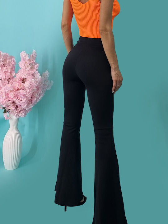 Dama Talie înaltă Tesatura Pantaloni Evazați Negru
