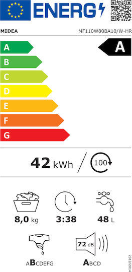 Midea Mașină de Spălat Rufe 8kg 1400 Rotiri MF110W80BA10/W-HR