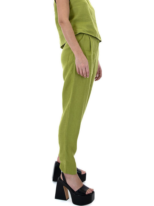 Damen Hochgeschnittenes Stoffhose in Verjüngt Bein Stil Lime