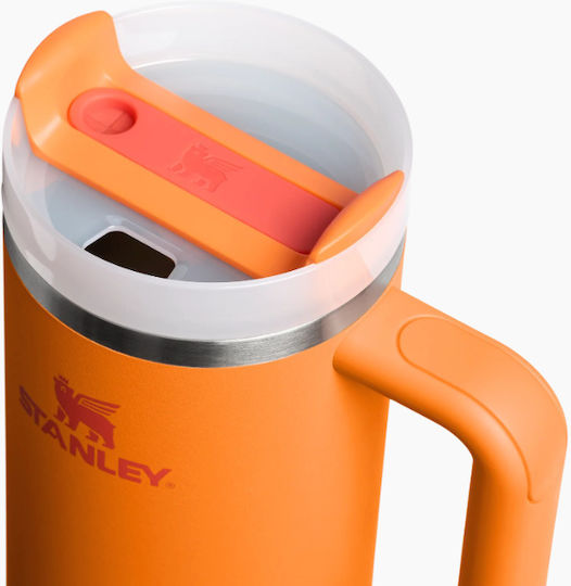 Stanley Quencher H2.0 FlowState Handled Thermos Stainless Steel BPA Free 890ml Goldenrod Coral with Straw and Handle