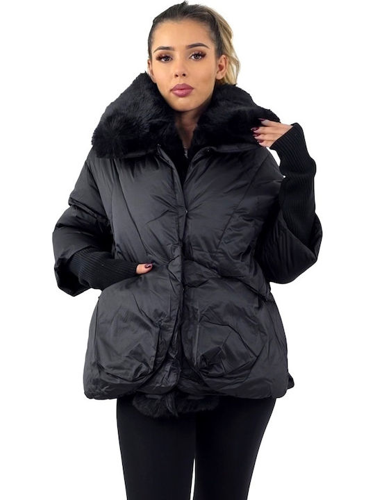 Jachetă Dama Puffer Scurtă Pentru Iarnă Neagră