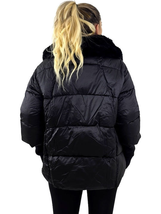Jachetă Dama Puffer Scurtă Pentru Iarnă Neagră