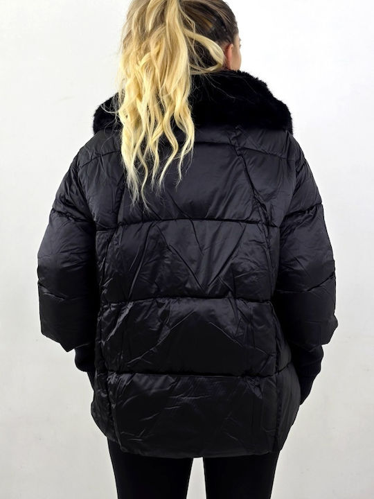 Jachetă Dama Puffer Scurtă Pentru Iarnă Neagră