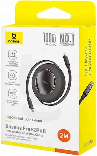 Baseus Mini Extensibil USB 2.0 Cablu USB-C bărbătesc - USB-C 100W Negru 2m