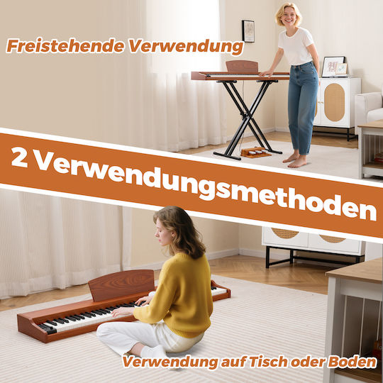 Costway Elektrisch Aufrecht Klavier MU10125DE-CF Set mit 88 Gewichtet Tasten Eingebaute Lautsprecher und Anschluss an Kopfhörer