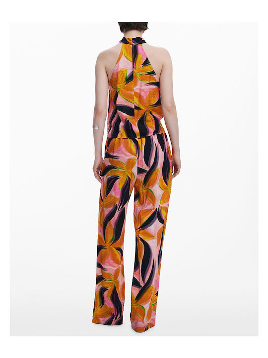 Women's Fabric Trousers with Elastic Pink/black
