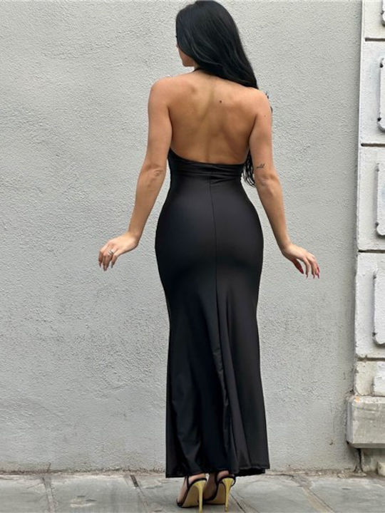 Summer Maxi Evening Dress with Mesh Black