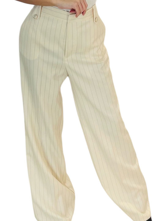 Femei Talie înaltă Din material textil Pantaloni Cu dungi Ecru