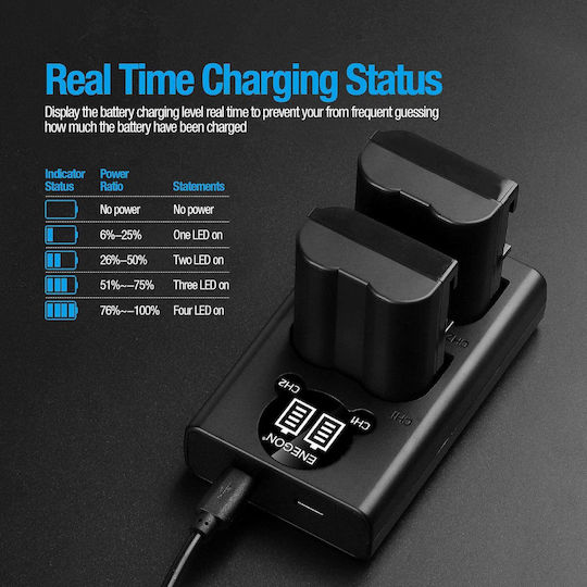 Set 2 Baterii 1900 Mah En-el15/el15a Baterii + Încărcător Nikon D7100 D750 D7000 D7200 D610 D880 D810