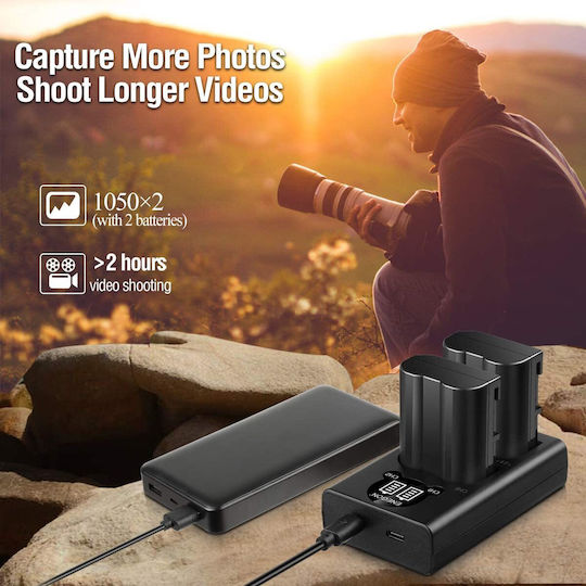 Set 2 Baterii 1900 Mah En-el15/el15a Baterii + Încărcător Nikon D7100 D750 D7000 D7200 D610 D880 D810