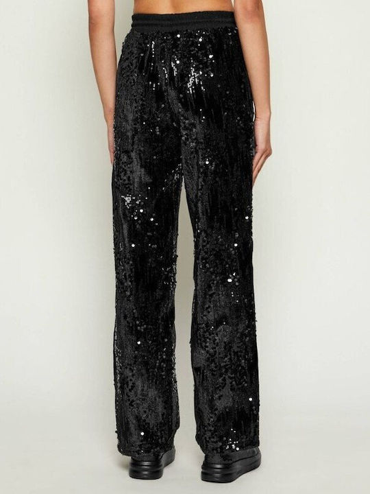 Women's Fabric Trousers Black with Sequins