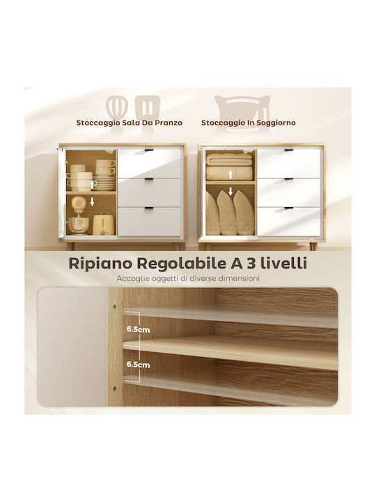 Sideboard Wooden with Drawers White and Oak 80x35x77cm