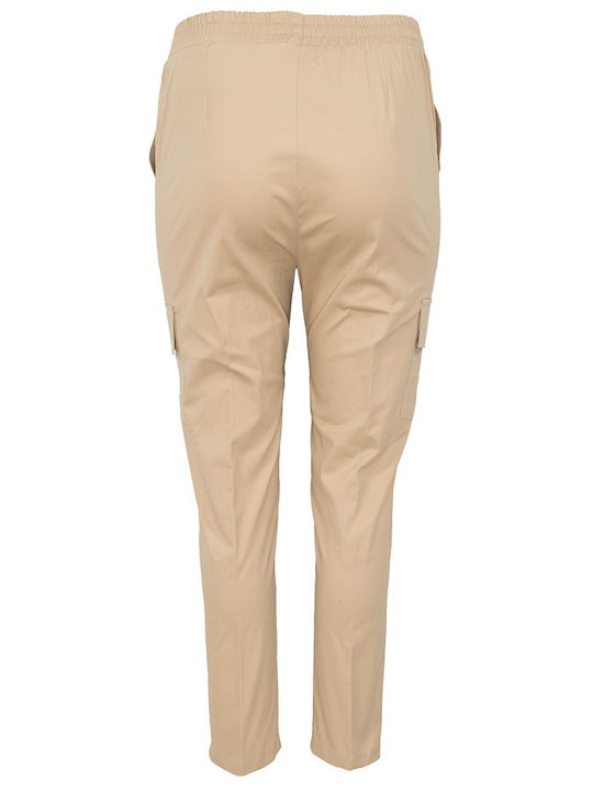 Damen Stoff Cargo Hose mit Gummizug Camel Beige