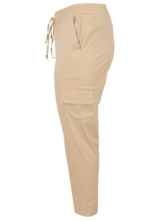 Damen Stoff Cargo Hose mit Gummizug Camel Beige