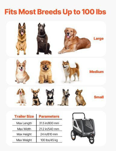 Vevor Fahrradanhänger für Hunde bis 45kg Gray