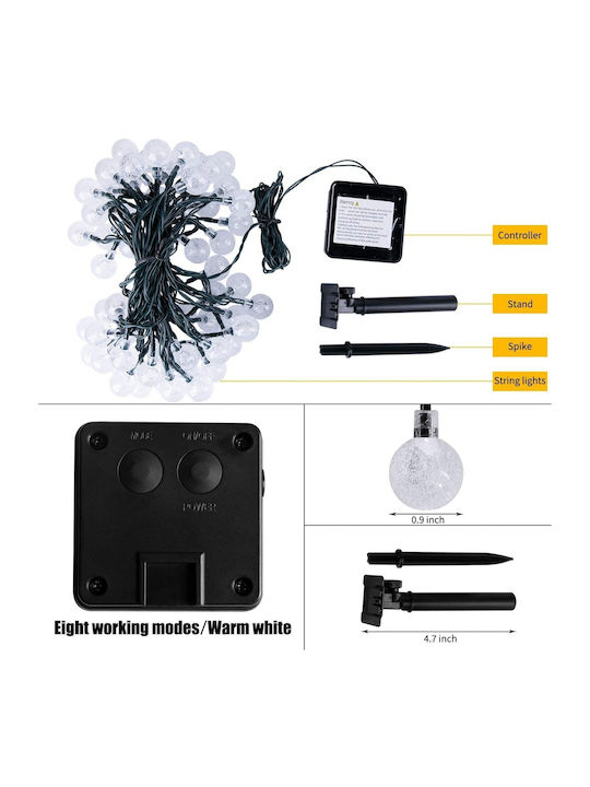 20 Lights LED 5m. Warm White Solar in String 1pcs