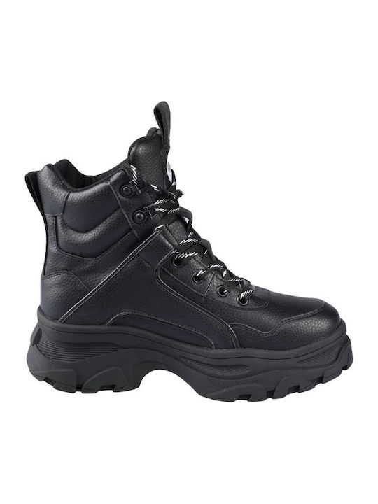 Leather Women's Ankle Boots Platform Black