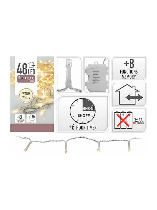 48 Λαμπάκια LED 3.5μ. Θερμό Λευκό Μπαταρίας σε Σειρά 48 Λαμπάκια LED 3.5μ. Θερμό Λευκό Μπαταρίας σε Σειρά