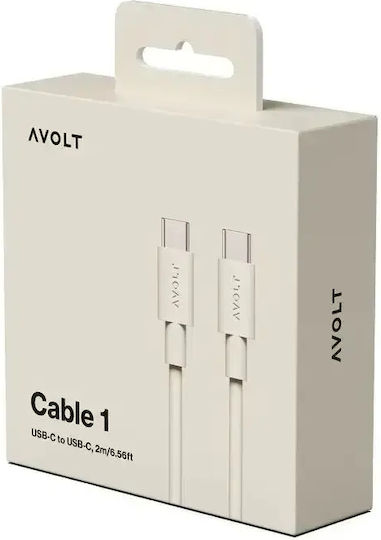 Data Fast Charging Cable Usb-c/usb-c Avolt 2 Meters Cream