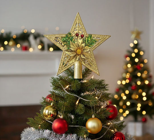 Kunststoff-Sternspitze Goldfarben mit Glitzer