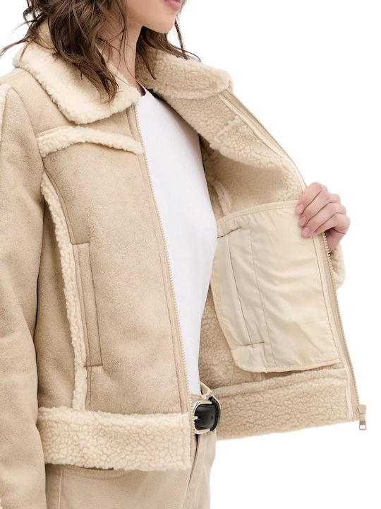 Women's Short Lifestyle Jacket for Winter Beige