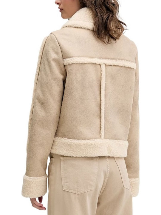 Women's Short Lifestyle Jacket for Winter Beige