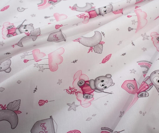 Dimcol Cloudy Bear Baby Sheet Crib Cotton Fitted Pink 70x140cm