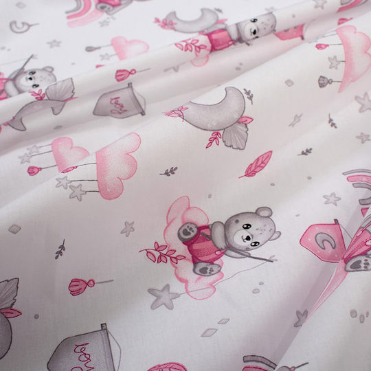 Dimcol Cloudy Bear Бебешки Чаршаф За Количка Памук Розов 80x110бр