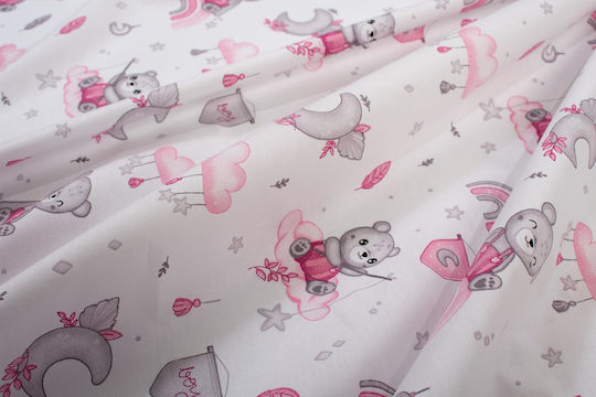 Dimcol Cloudy Bear Бебешки Чаршаф За Количка Памук Розов 80x110бр