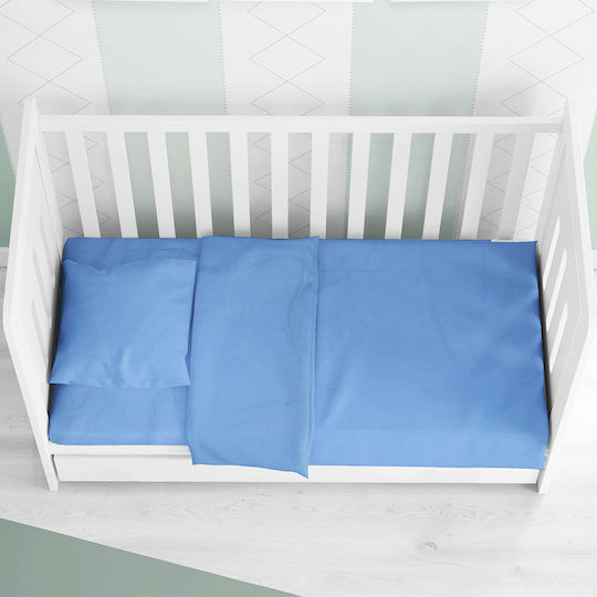Dimcol Σετ Βρεφικά Σεντόνια Κούνιας Βαμβακερά Bebe Solid Γαλάζια 120x160εκ. 3τμχ